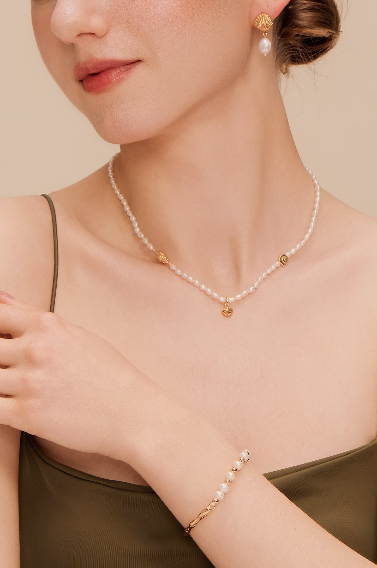 「Ocean Waltz」Natural Freshwater Pearl Mini Charm Necklace