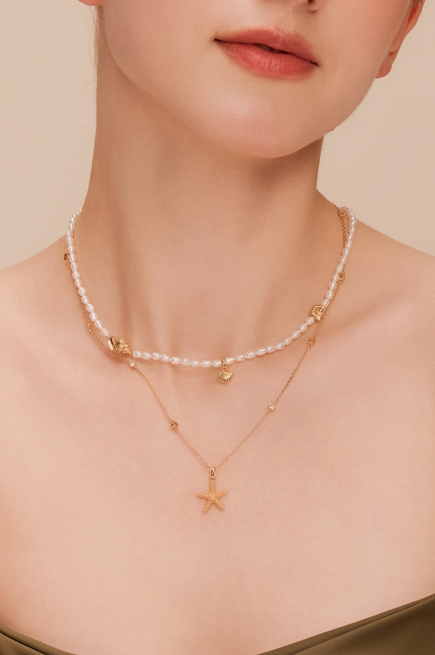 「Ocean Waltz」Natural Freshwater Pearl Mini Charm Necklace