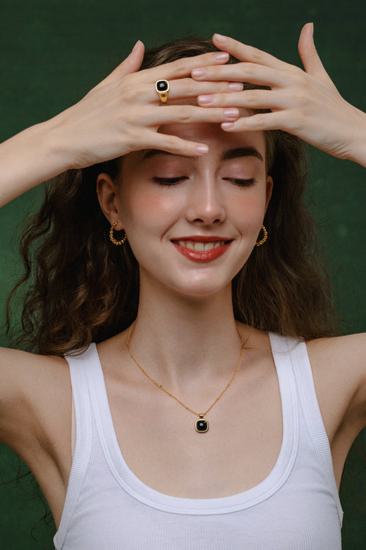 「Nocturne」Black Onyx Square Necklace