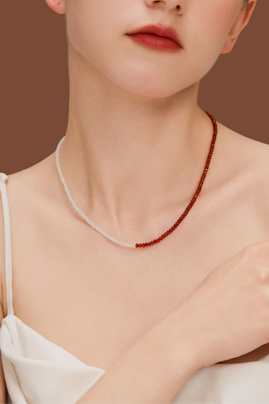 「Lucky」Mini Red Agate Gemstone Beaded Necklace