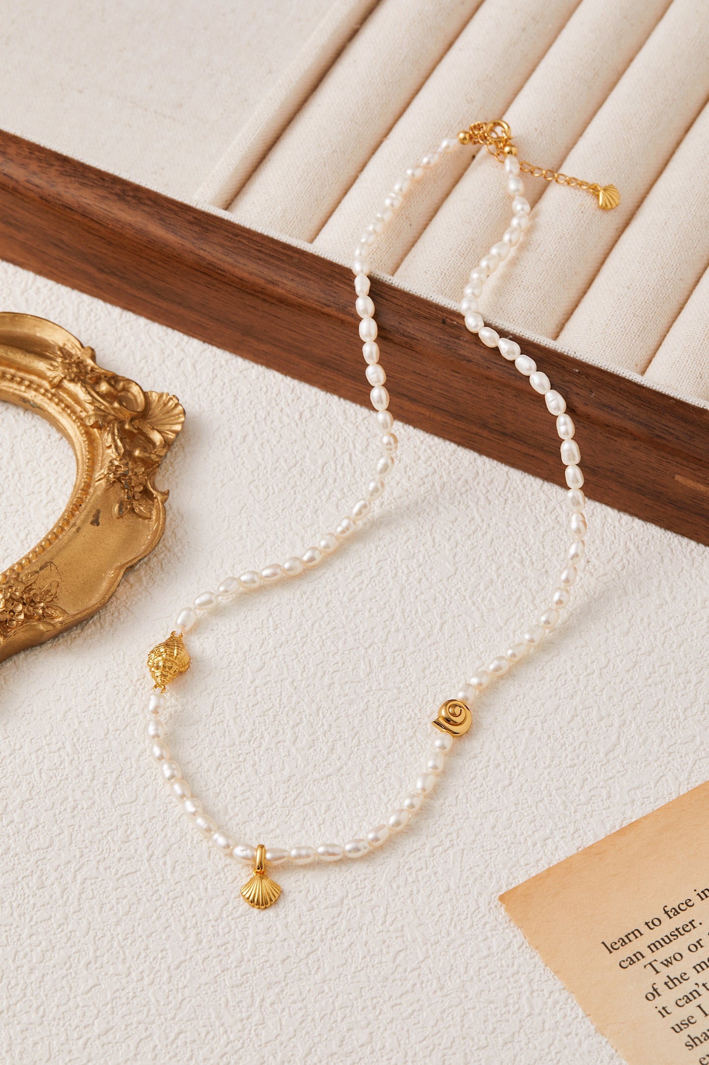 「Ocean Waltz」Natural Freshwater Pearl Mini Charm Necklace