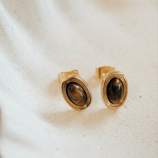 「Halo」Tiger Eye Stone Stud Earrings