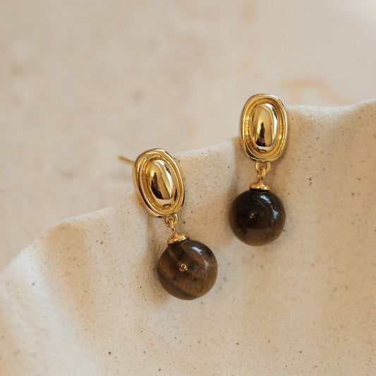 「Halo」Tiger Eye Stone Drop Earrings