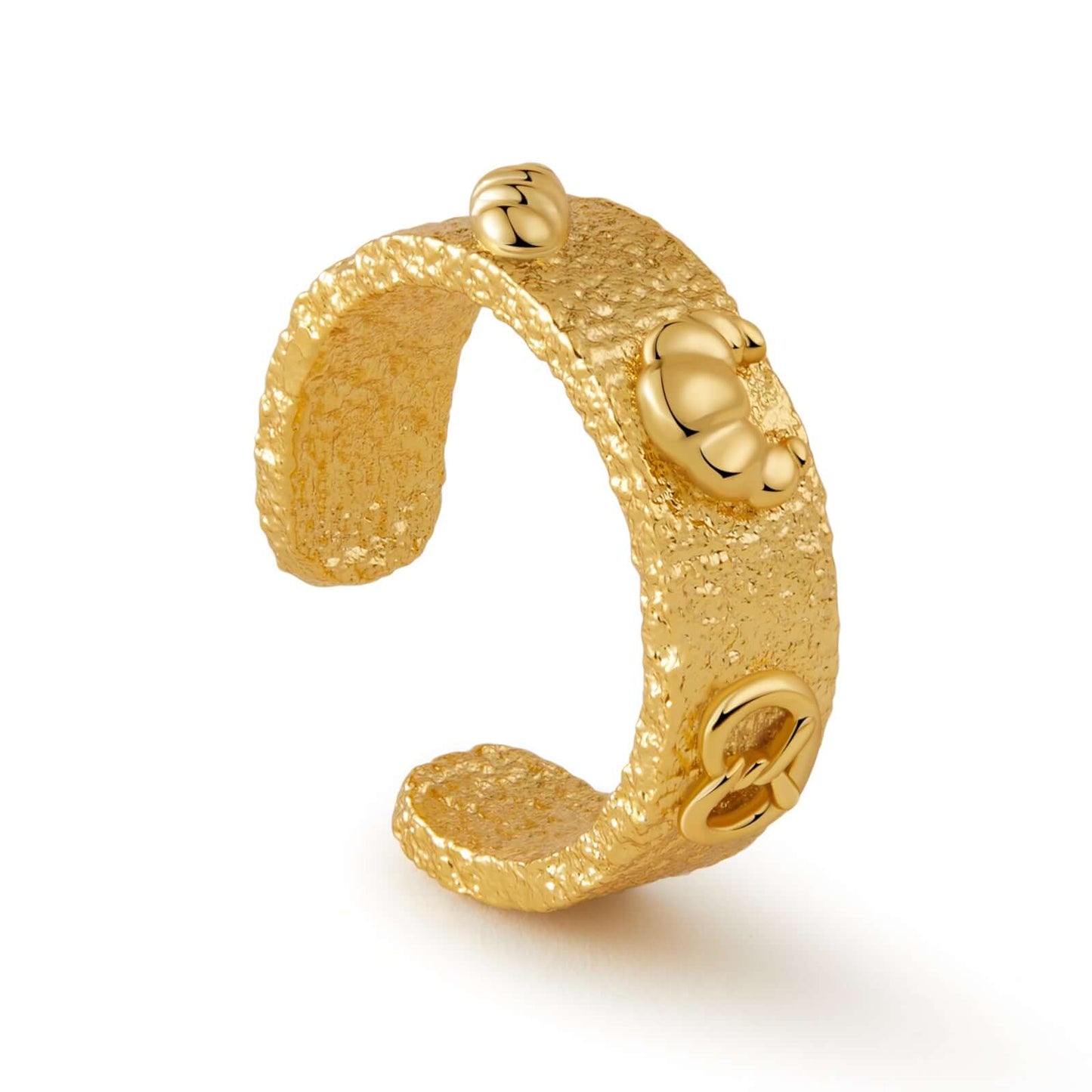 18k gold vermeil ring with bread charms, featuring a croissant, pretzel, and baguette. Perfect for daily outfits, a quirky luxury piece.