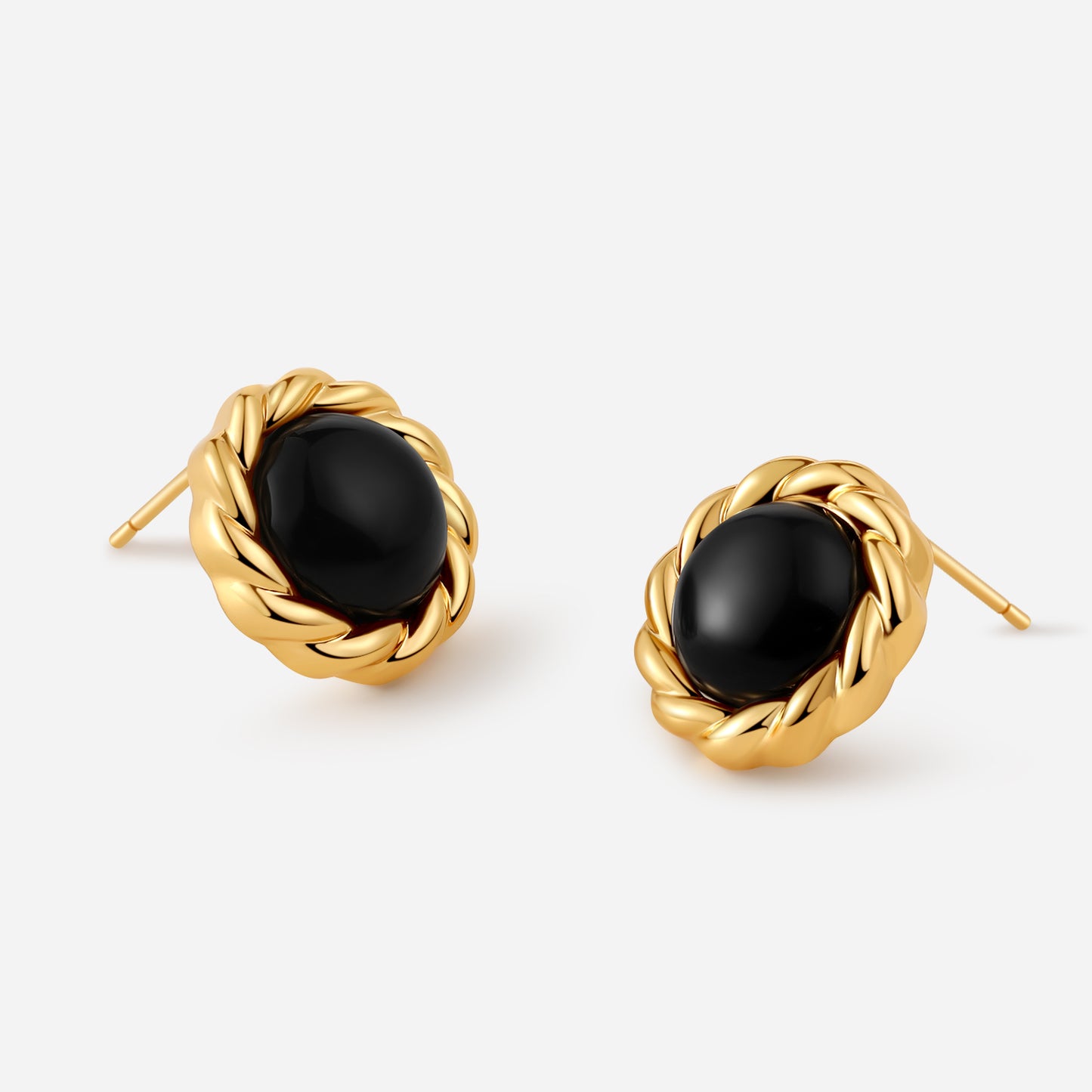 「Nocturne」Black Onyx Round Stud Earrings