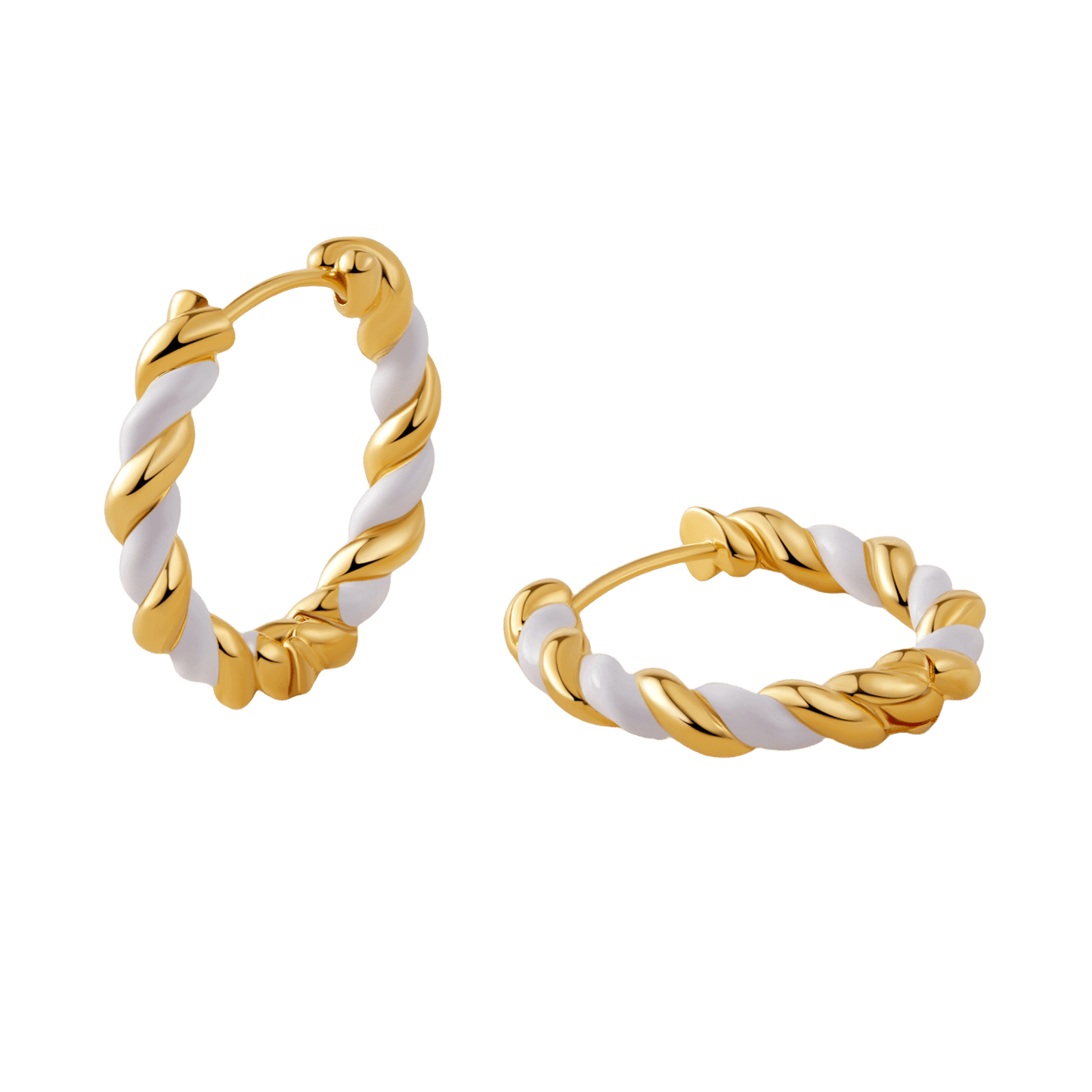 Elegant Dough Twist Hoop Earrings in 18K gold and white enamel by SUIHE Jewelry, featuring a timeless intertwined design.