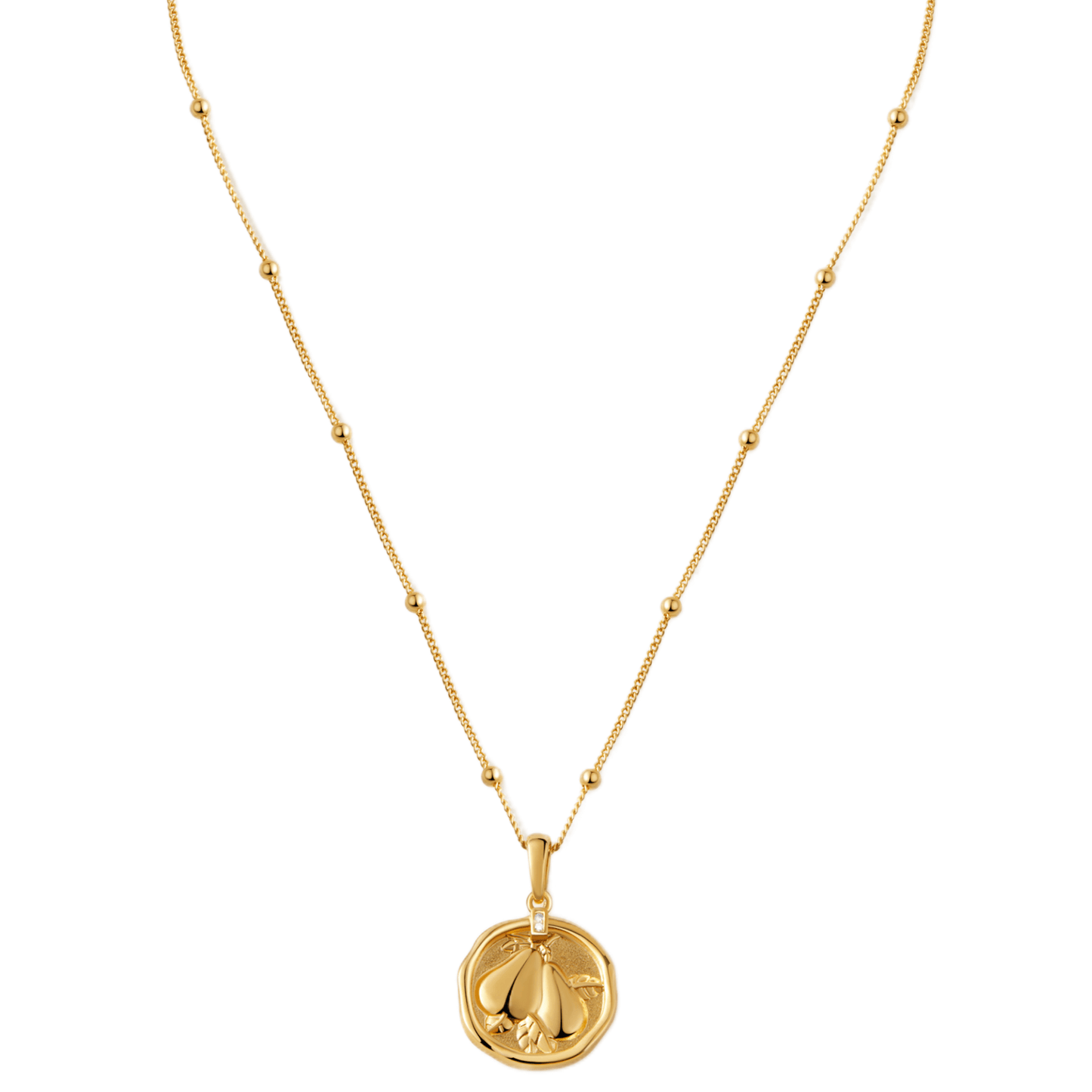 SUIHE Jewelry 18K Gold Pear Necklace with Delicate Bead Accents, Elegant and Refined Design