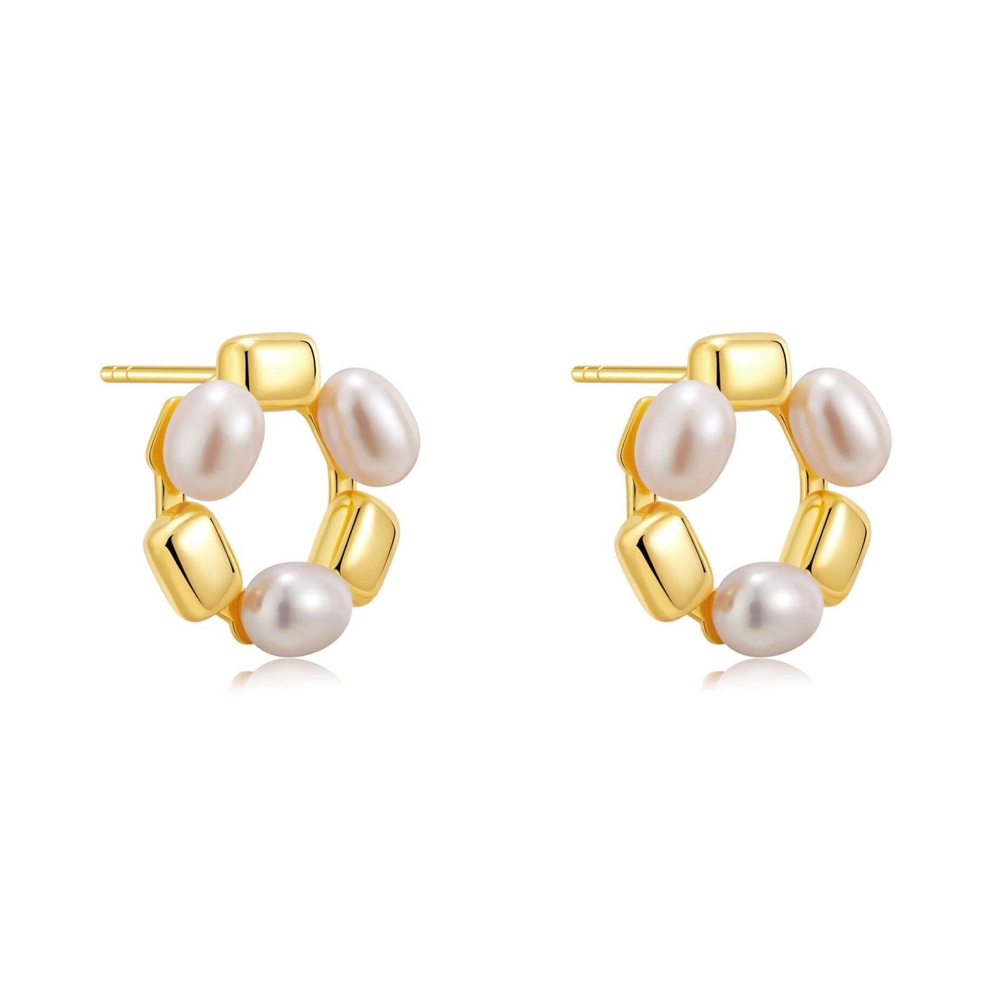 Jellybean freshwater pearl hoop earrings by SUIHE Jewelry with 18k gold vermeil and copper accents, showcasing organic elegance.