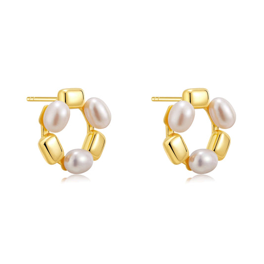 Jellybean freshwater pearl hoop earrings by SUIHE Jewelry with 18k gold vermeil and copper accents, showcasing organic elegance.