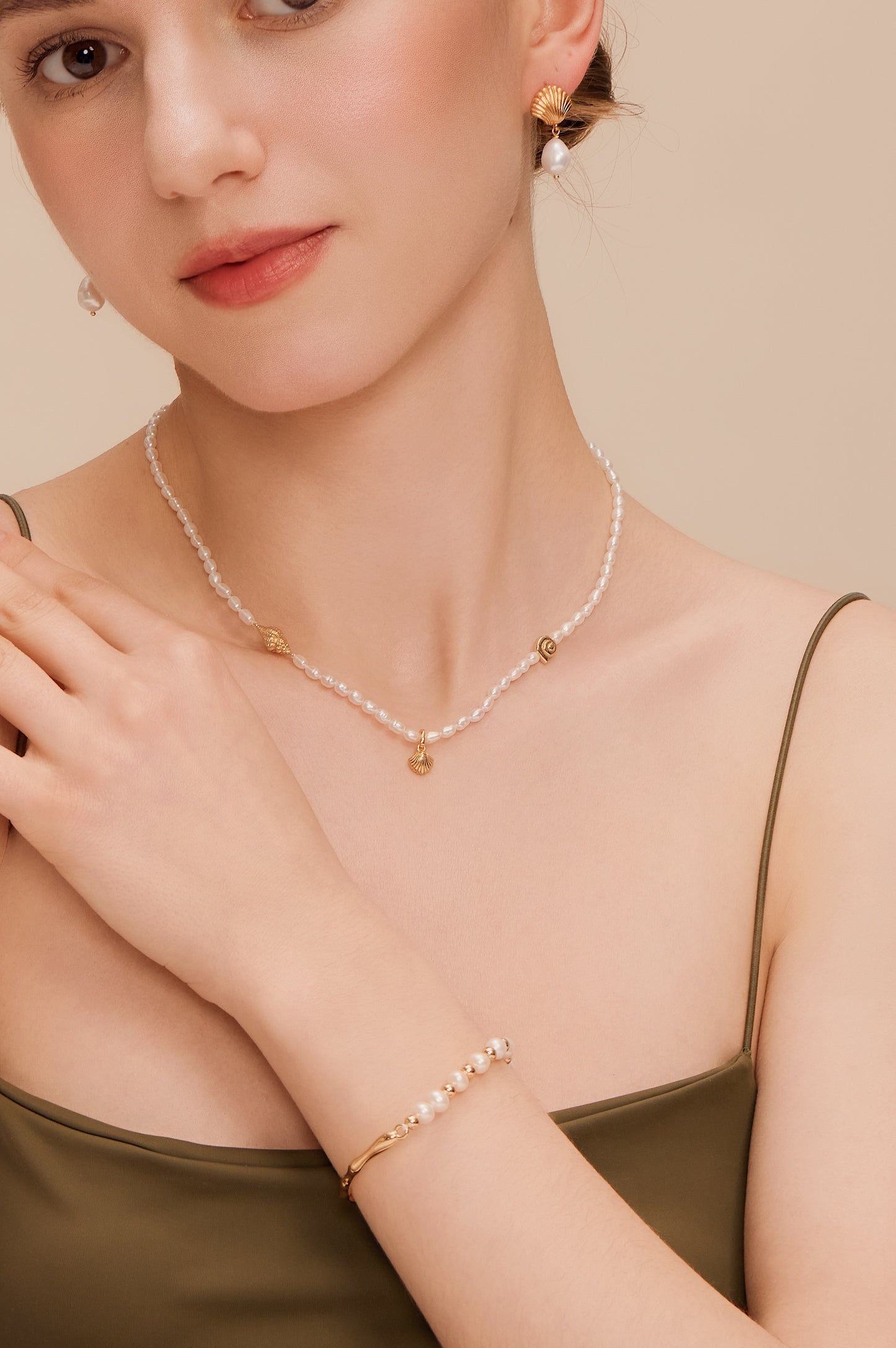 「Ocean Waltz」Natural Freshwater Pearl Mini Charm Necklace