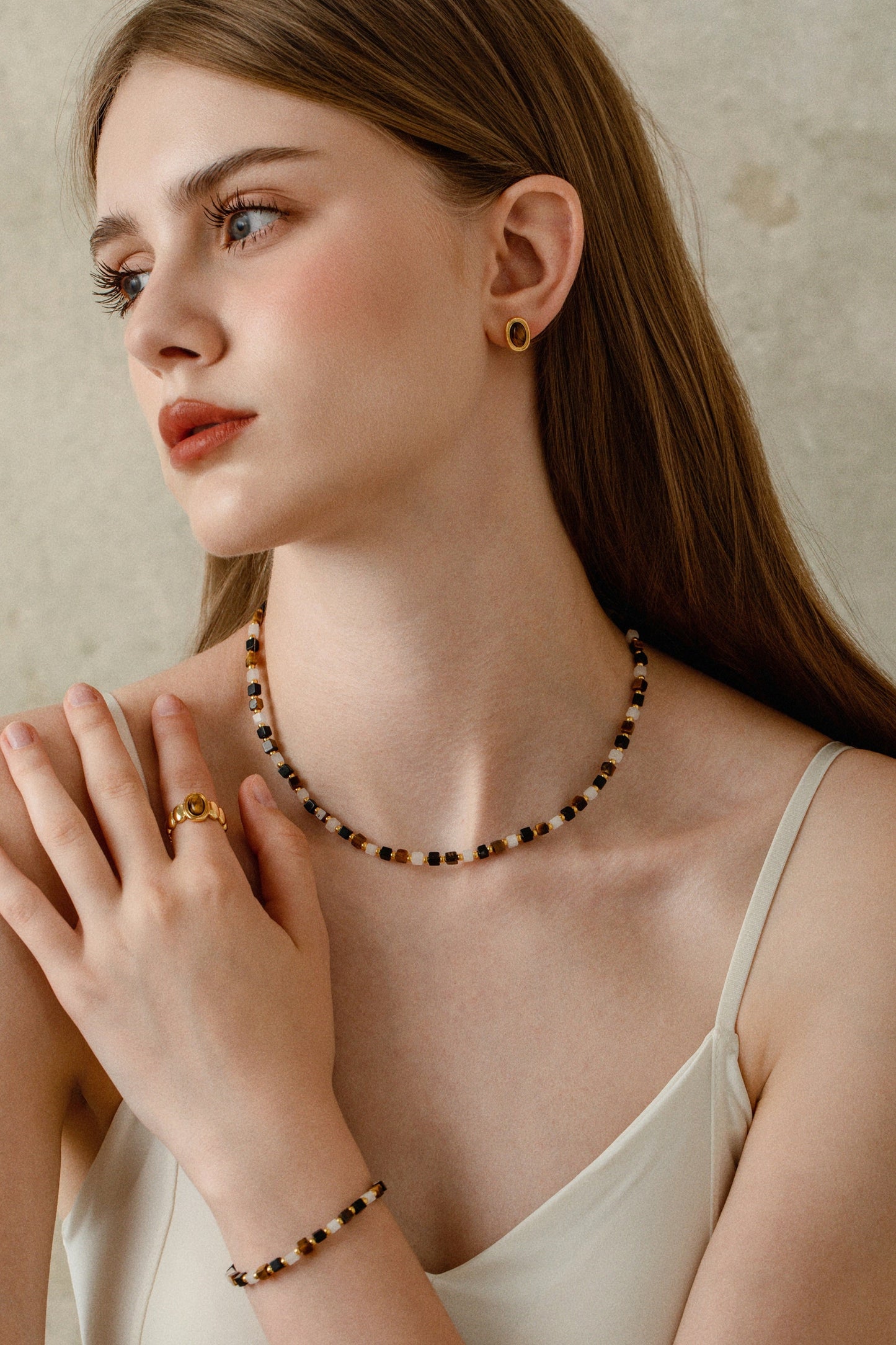 「Halo」Tiger Eye Stone Stud Earrings