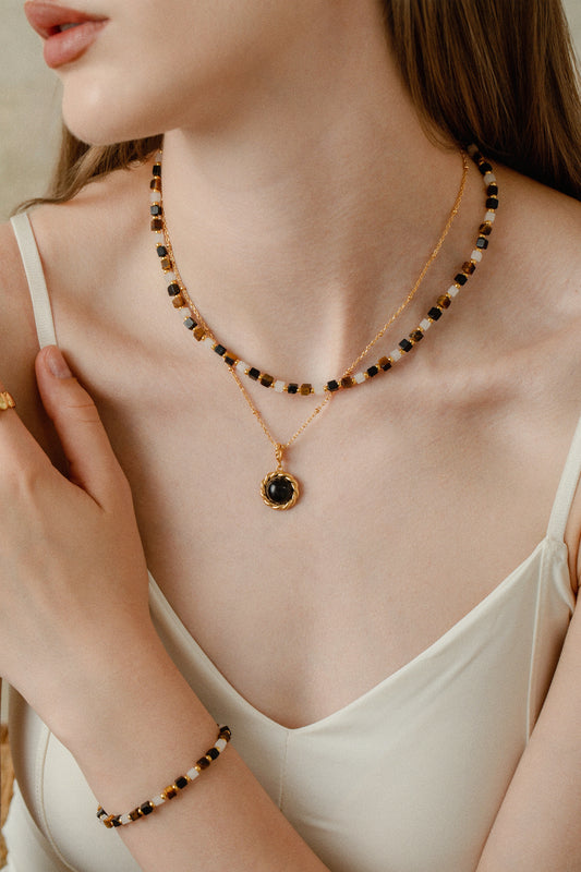 「Marble」Natural Square Gemstone Necklace