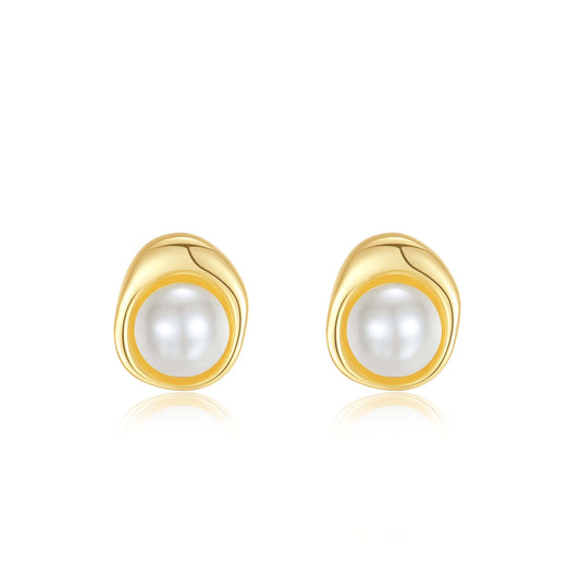 Elysian Freshwater Pearl Stud Earrings by SUIHE Jewelry, featuring 8mm pearls and 18k Gold Vermeil, elegant hypoallergenic design.