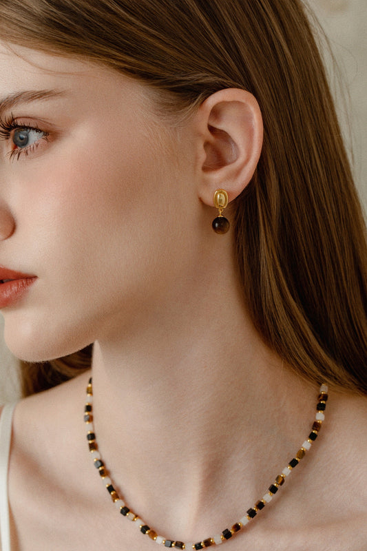 「Halo」Tiger Eye Stone Drop Earrings