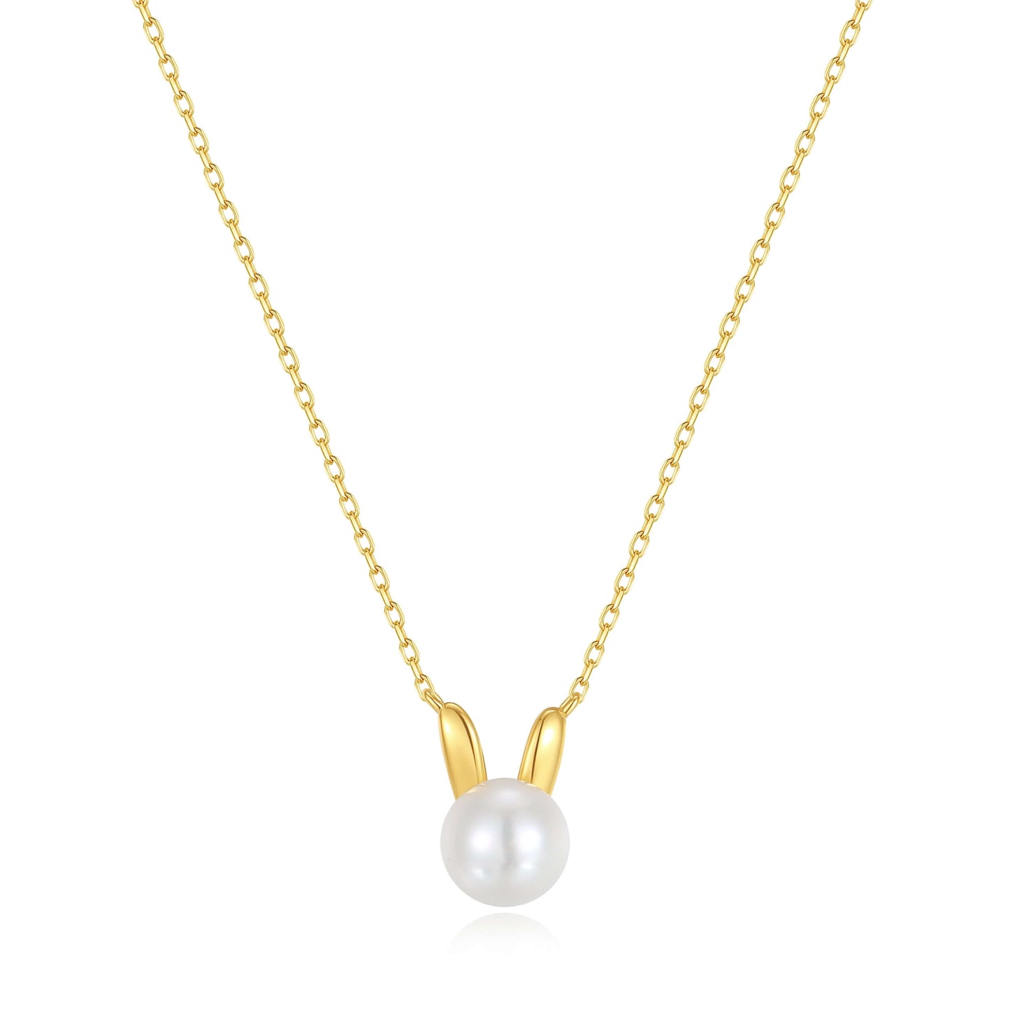 "Bunny" freshwater pearl necklace with 18k gold vermeil chain by SUIHE Jewelry, featuring playful elegance and sophistication.