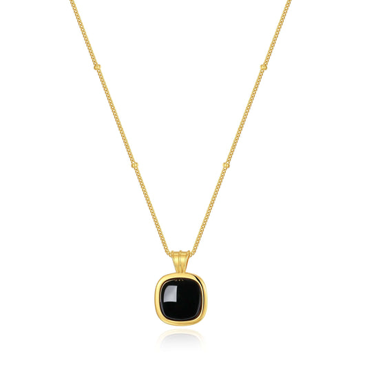 "Nocturne" Black Onyx Square Necklace in 18k Gold Vermeil by SUIHE Jewelry, symbolizing strength, balance, and elegance.