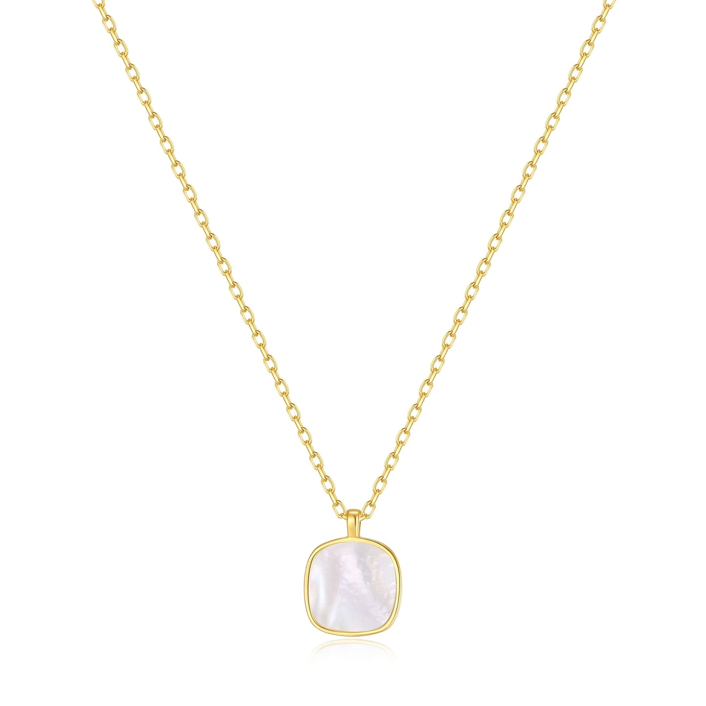 Moonlight Mother-of-Pearl Necklace by SUIHE Jewelry, featuring an 18k Gold Vermeil chain and a shimmering pendant.