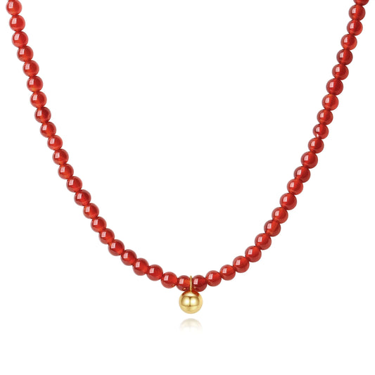 "Lucky" Red Agate Gemstone Necklace by SUIHE Jewelry with 18k Gold Vermeil, symbolizing hope and positivity.
