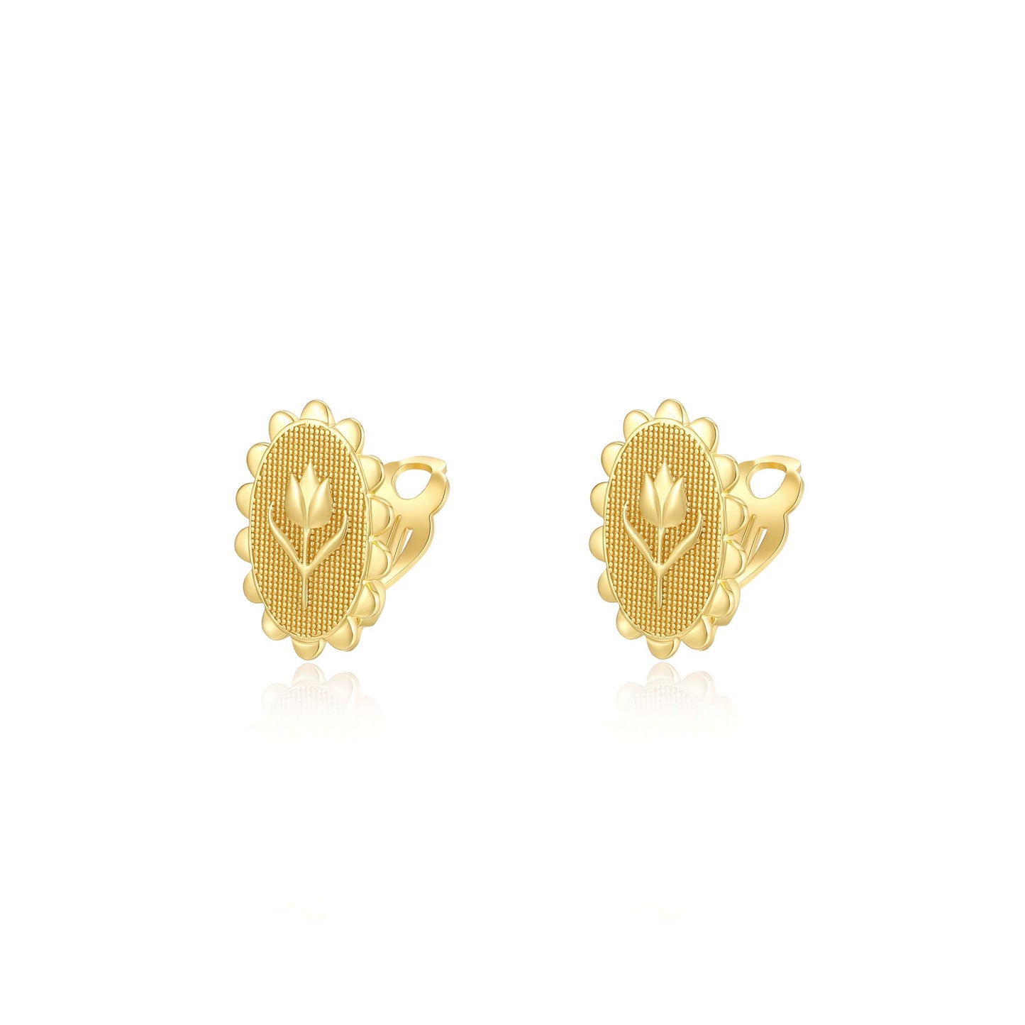 Golden Tulip clip earrings in 18k Gold Vermeil by SUIHE Jewelry against a white background, showcasing tulip design.