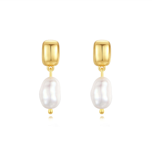 SUIHE Jewelry "Jellybean" Baroque Pearl Earrings with 8-9mm irregular pearls and 18k gold vermeil over sterling silver.