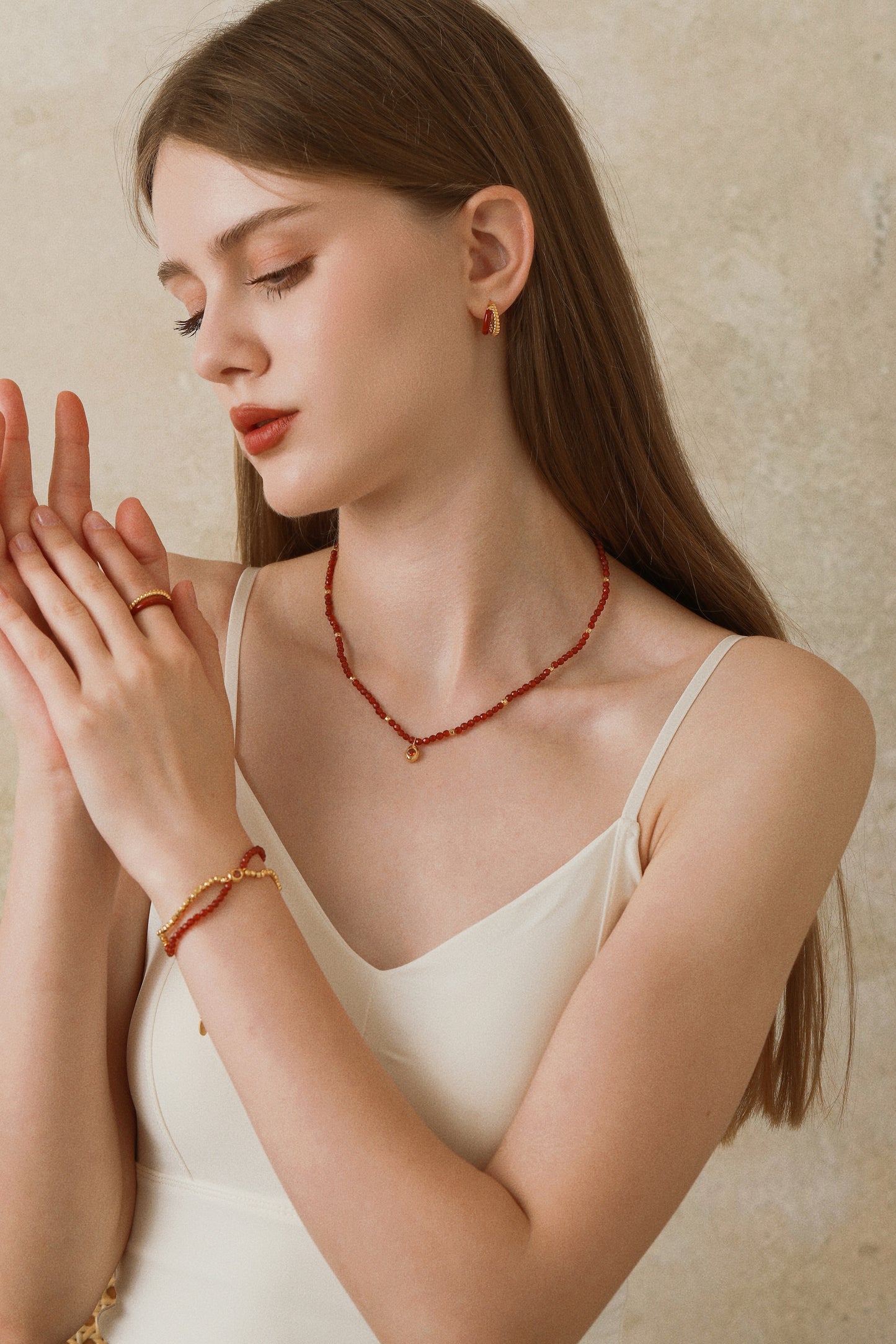 「Lucky」Red Agate Pendant Necklace