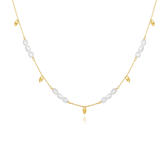 SUIHE Jewelry Candybean Pearl Necklace with irregular pearls on gold-plated chain, 40cm plus extenders for versatile styling.