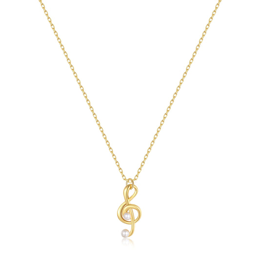 Aria Necklace by SUIHE Jewelry in 18k Gold Vermeil with music note charm, luxurious and durable design, 8mm x 15mm size.