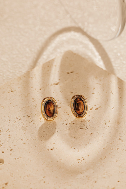 「Halo」Tiger Eye Stone Stud Earrings