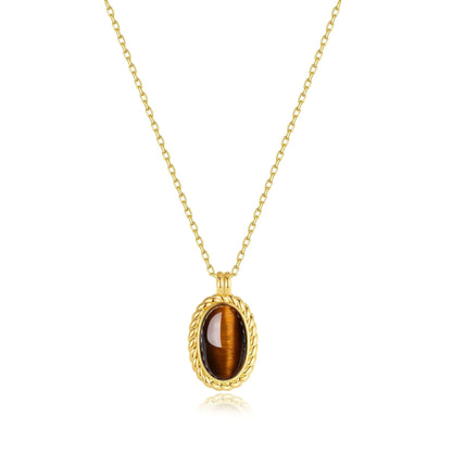 SUIHE Jewelry Amber Necklace in Tiger's Eye Stone and 18k Gold Vermeil, elegant charm design, 16" chain plus 2" extender