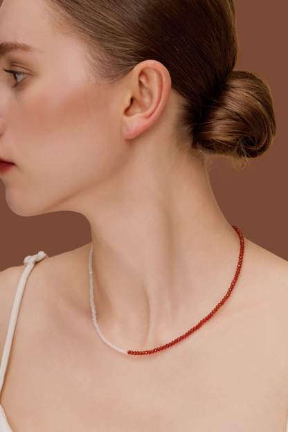 「Lucky」Mini Red Agate Gemstone Beaded Necklace