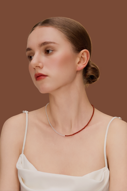「Lucky」Mini Red Agate Gemstone Beaded Necklace