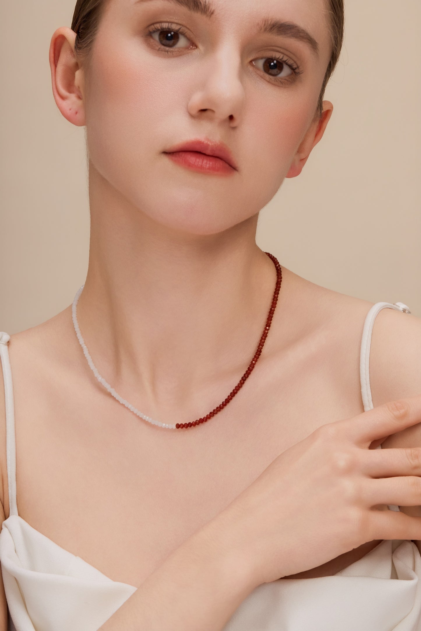 「Lucky」Mini Red Agate Gemstone Beaded Necklace