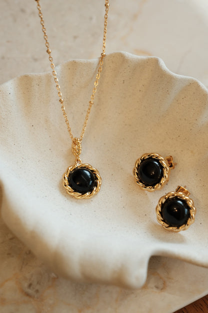 「Nocturne」Black Onyx Round Stud Earrings