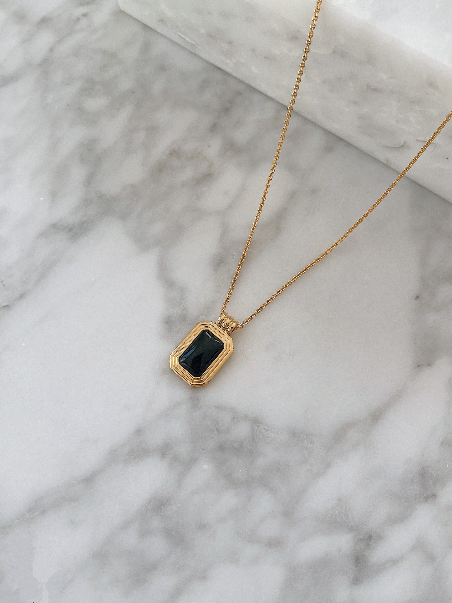 「Nocturne」Black Onyx Rectangle Necklace