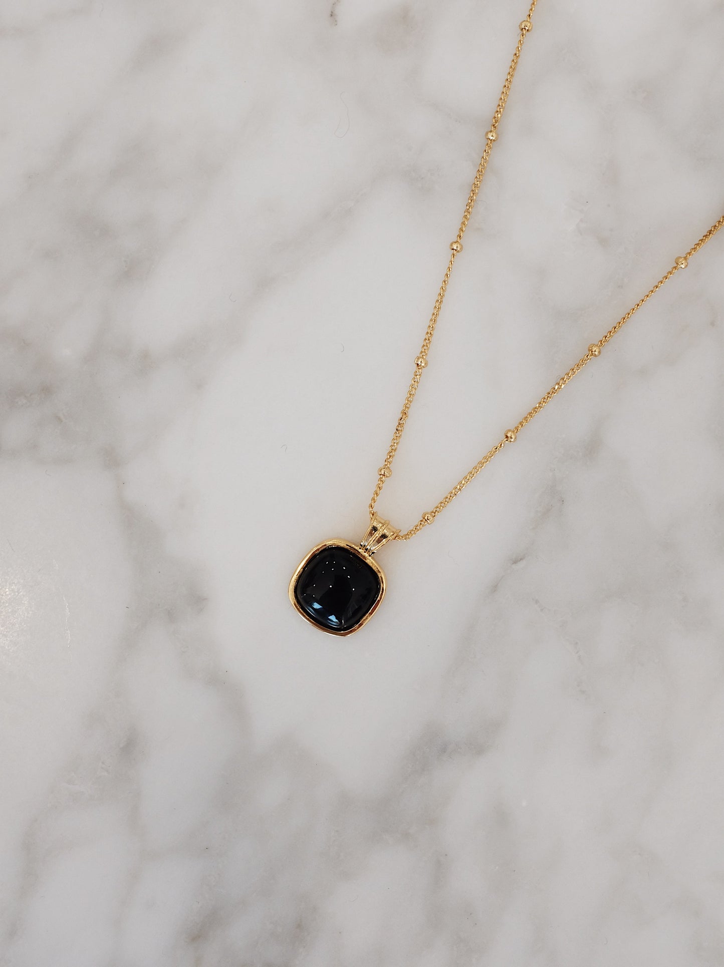 「Nocturne」Black Onyx Square Necklace