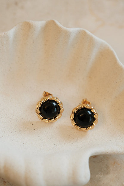 「Nocturne」Black Onyx Round Stud Earrings