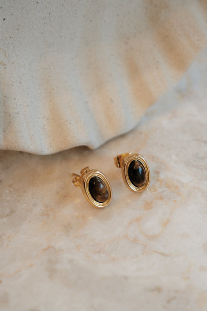 「Halo」Tiger Eye Stone Stud Earrings