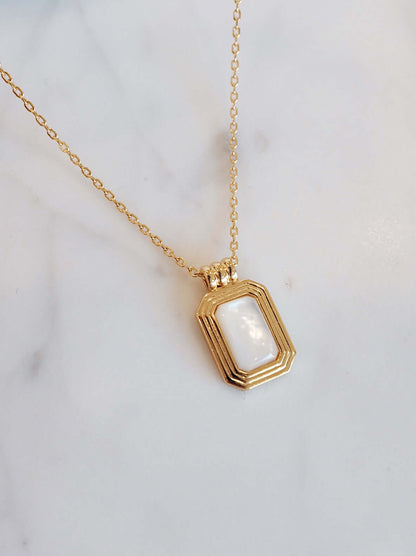 "Radiance" Mother-of-pearl Rectangle Necklace with 18k Gold Vermeil by SUIHE Jewelry, showcasing elegance and serenity.