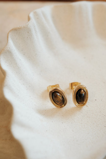 「Halo」Tiger Eye Stone Stud Earrings