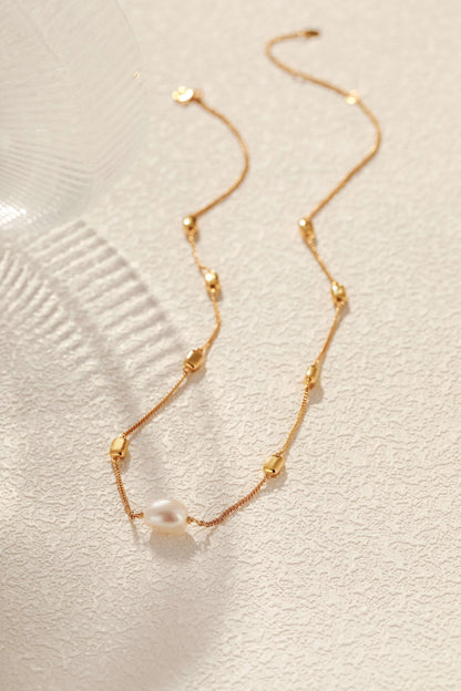 Jellybean Necklace by SUIHE Jewelry, featuring 18k gold vermeil, sterling silver, and freshwater pearls on an adjustable chain.