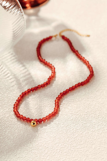 "Lucky" Red Agate Gemstone Necklace in 18k Gold Vermeil by SUIHE Jewelry, symbolizing hope and elegance.