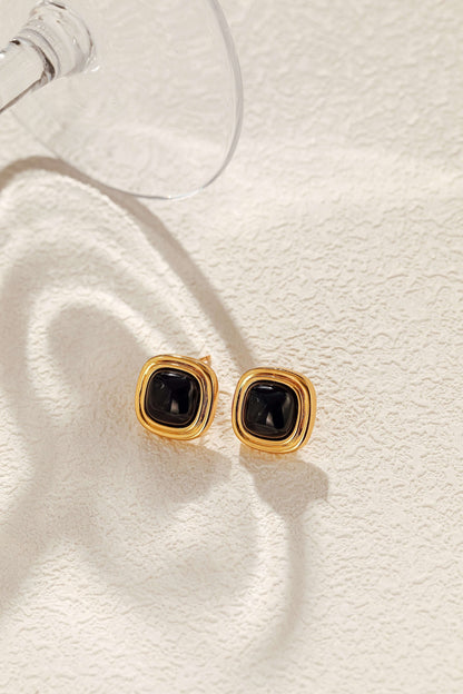 Nocturne Black Onyx Square Earrings in 18k Gold Vermeil by SUIHE Jewelry on textured surface