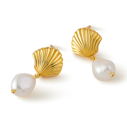「Seashell」Natural Freshwater Pearl Earrings