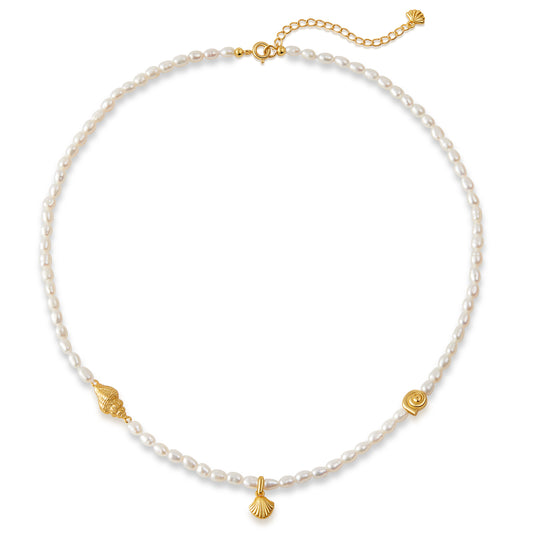 「Ocean Waltz」Natural Freshwater Pearl Mini Charm Necklace
