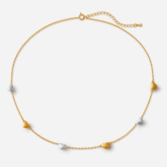 「Amour」Mini Charm Necklace Alternating gold and silver