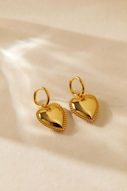 Gold-tone Adore heart charm hoop earrings by SUIHE Jewelry with beaded detailing, perfect for romantic or special occasions.