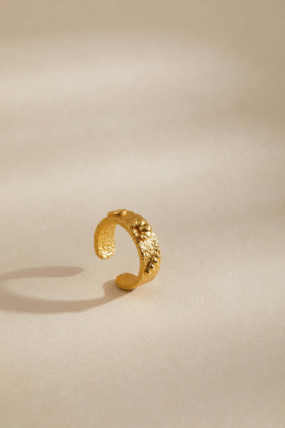 18k gold vermeil Bread Platter Ring with croissant, pretzel, and baguette charms; bold statement piece for a quirky daily outfit.
