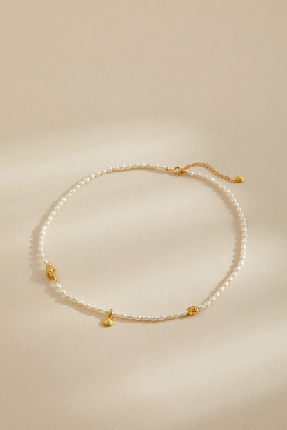 「Ocean Waltz」Natural Freshwater Pearl Mini Charm Necklace