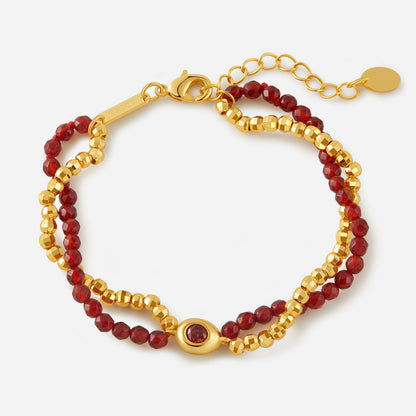 「Lucky」Red Agate Double Chain Bracelet