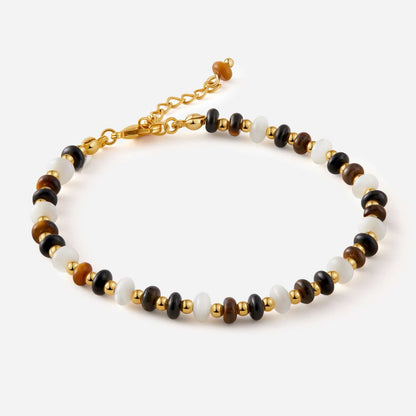 SUIHE Jewelry Marble Bracelet with marbled beads, gold-tone accents, and pearls, elegant and versatile accessory for any outfit.
